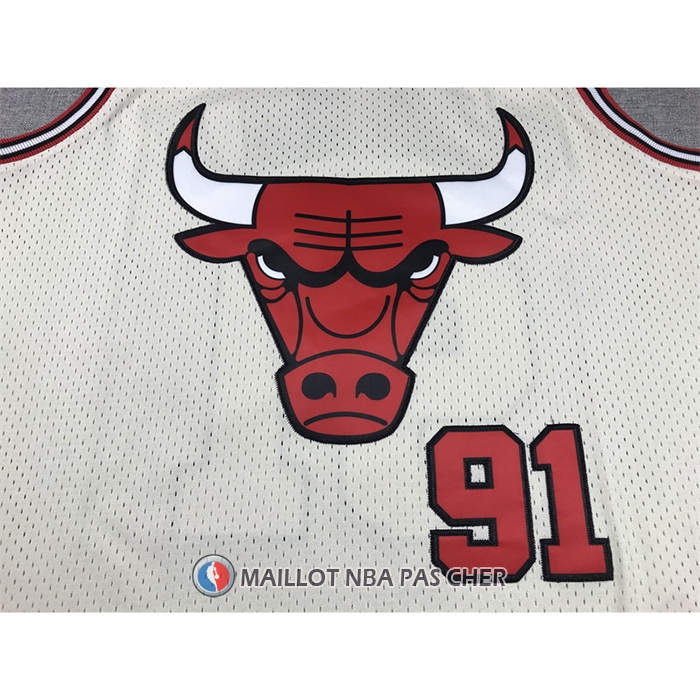 Maillot Chicago Bulls Dennis Rodman NO 91 Mitchell & Ness Chainstitch Creme